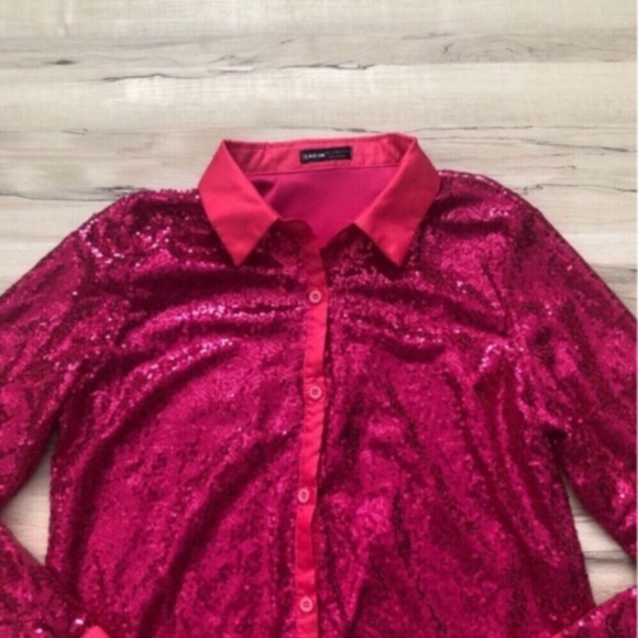 Vibrant Pink Fully Sequin Long Sleeve Blouse - Picture 7 of 8